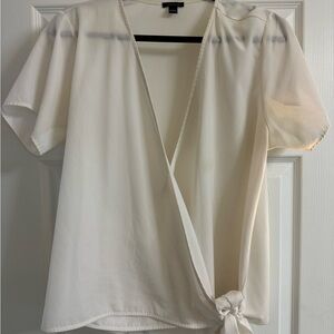 Ann Taylor White Crepey Wrap Blouse
